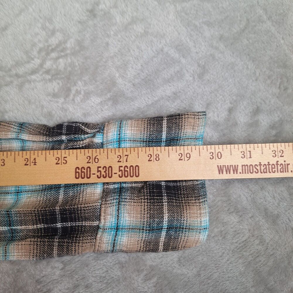 Wrangler Wrancher Soft Flannel Blue Plaid Western Shirt Pearl Snap Size Medium - Picture 5 of 7